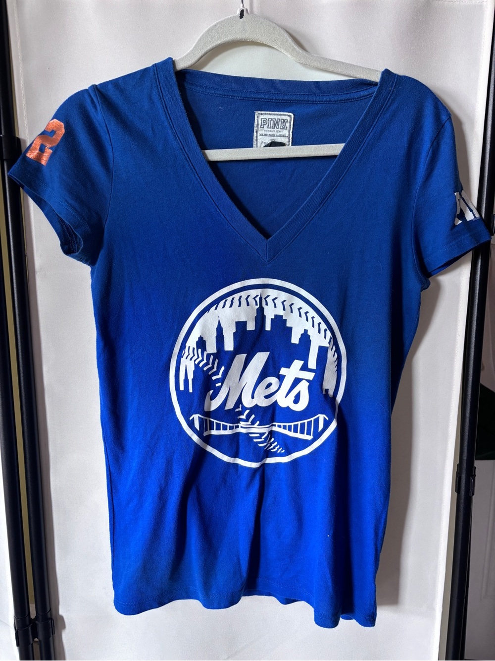 Vintage Y2K PINK Victoria's Secret Royal Blue V-Neck Tee with White Label